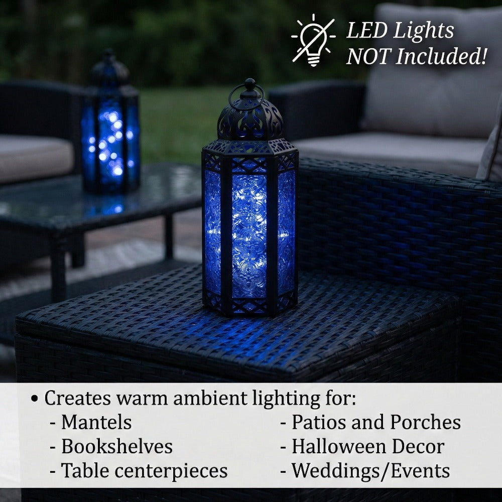 Moroccan Candle Lantern Holder - Decorative Metal & Glass Lantern with Embossed Floral Design for Indoor Home Decor