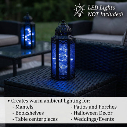 Moroccan Candle Lantern Holder - Decorative Metal & Glass Lantern with Embossed Floral Design for Indoor Home Decor