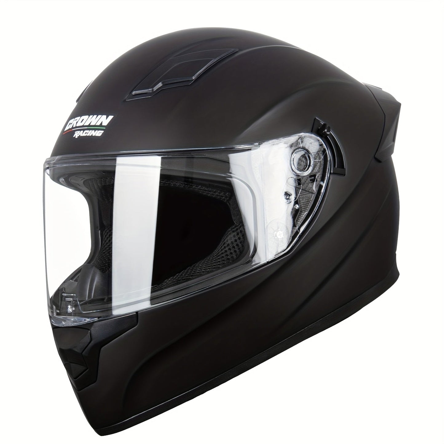Motorcycle Helmet Crown Racing Full-Face Black Shell with Clear and Tinted Shields, M-XL Sizes and Padded Interior