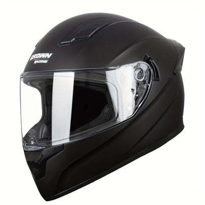 Motorcycle Helmet Crown Racing Full-Face Black Shell with Clear and Tinted Shields, M-XL Sizes and Padded Interior