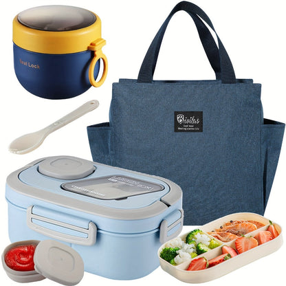 2-Layer Bento Lunch Box Set with Cup and Meal Bag - Multi-Grid Lunch Box for School, Office & Outdoor Picnics