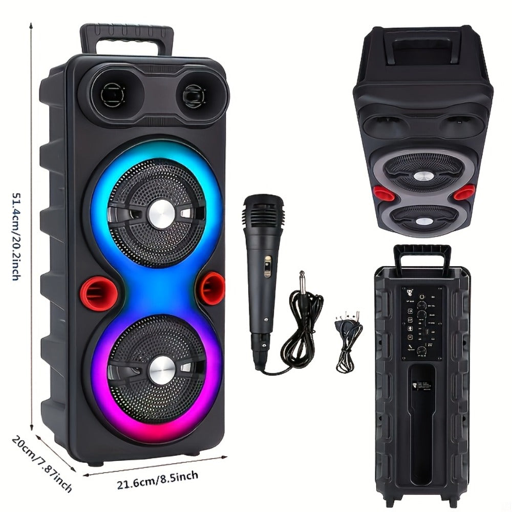 Dual 8.5" Subwoofer Party Speaker 6000W with RGB Lights | Portable Wireless Bluetooth 5.0, TWS Stereo Pairing, FM Radio, Built-in Mic