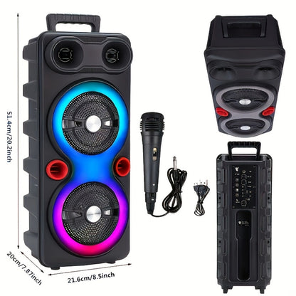 Dual 8.5" Subwoofer Party Speaker 6000W with RGB Lights | Portable Wireless Bluetooth 5.0, TWS Stereo Pairing, FM Radio, Built-in Mic