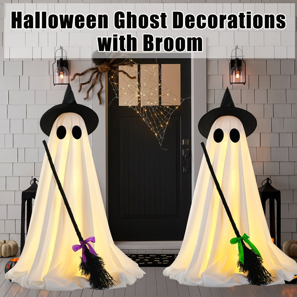 Halloween Ghost with Broom Outdoor Decoration, Eerie Spooky Ghost Ornament for Porch, Yard, Garden & Lawn