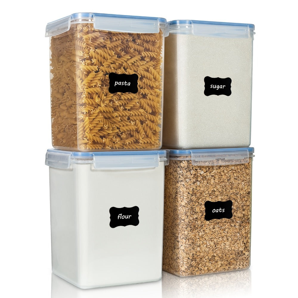 Pantry Canister Food Storage Organizer Four-Pack with 5.2L Plastic Containers and Measuring Cups