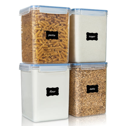 Pantry Canister Food Storage Organizer Four-Pack with 5.2L Plastic Containers and Measuring Cups