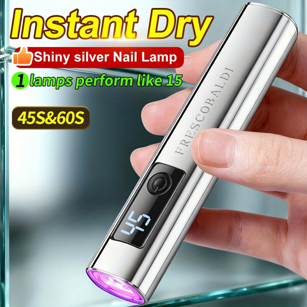 Metallic Handheld Linear UV/LED Nail Lamp with 45s/60s Timers, Type-C Input and 300mAh Label