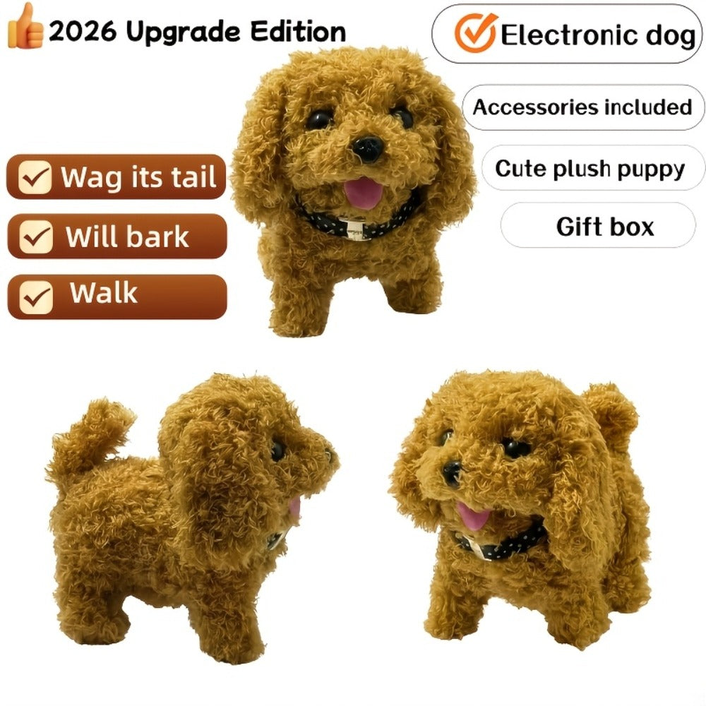 Walking Barking Robot Dog Toy for Adults Teens, Plush Biomimetic Puppy with Expressive Eyes, One-Button Control
