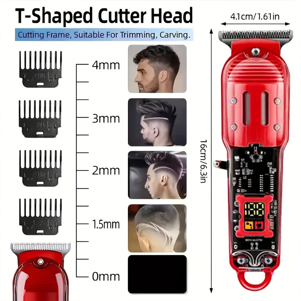 Hair Clippers & Trimmers Transparent LCD Kit with Full-Size Clipper, T-Blade Detailer, Foil Shaver and Type-C Charging