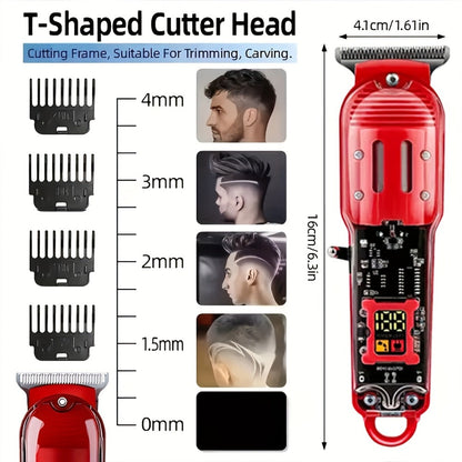 Hair Clippers & Trimmers Transparent LCD Kit with Full-Size Clipper, T-Blade Detailer, Foil Shaver and Type-C Charging