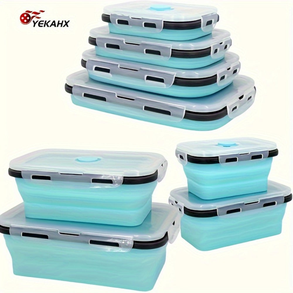 Storage Containers with Lids, Set, PEKARR 4-Piece Collapsible Rectangular Boxes with Latching Lids in Three Edge Colors