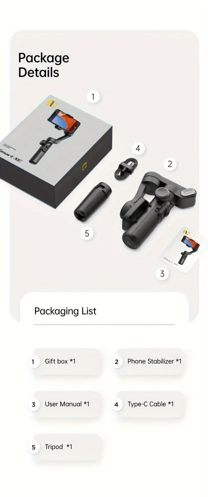 AOCHUAN Foldable 3-Axis Gimbal Stabilizer with Extendable Pole & Panoramic Gesture Control, AI Face Tracking Phone Gimbal