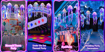 Five-Piece Illuminated Jellyfish Hanging Decoration Set with Translucent Crystal-Style Ribbons