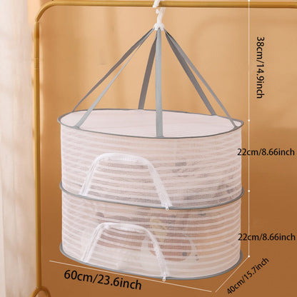Mesh Drying Rack Foldable 2-3 Layer with Hooks & Zipper Closure, Hanging Herb Drying Net for Herbs