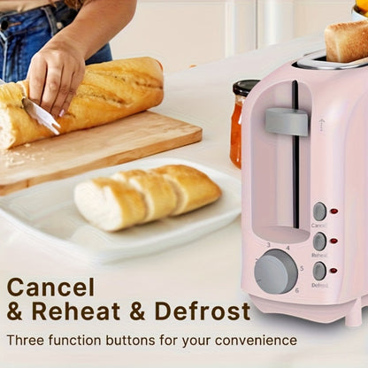 2-Slice Toaster Slim Ultra-Thin Design, 6 Browning Settings, 10" Long Slot, Reheat & Defrost Functions