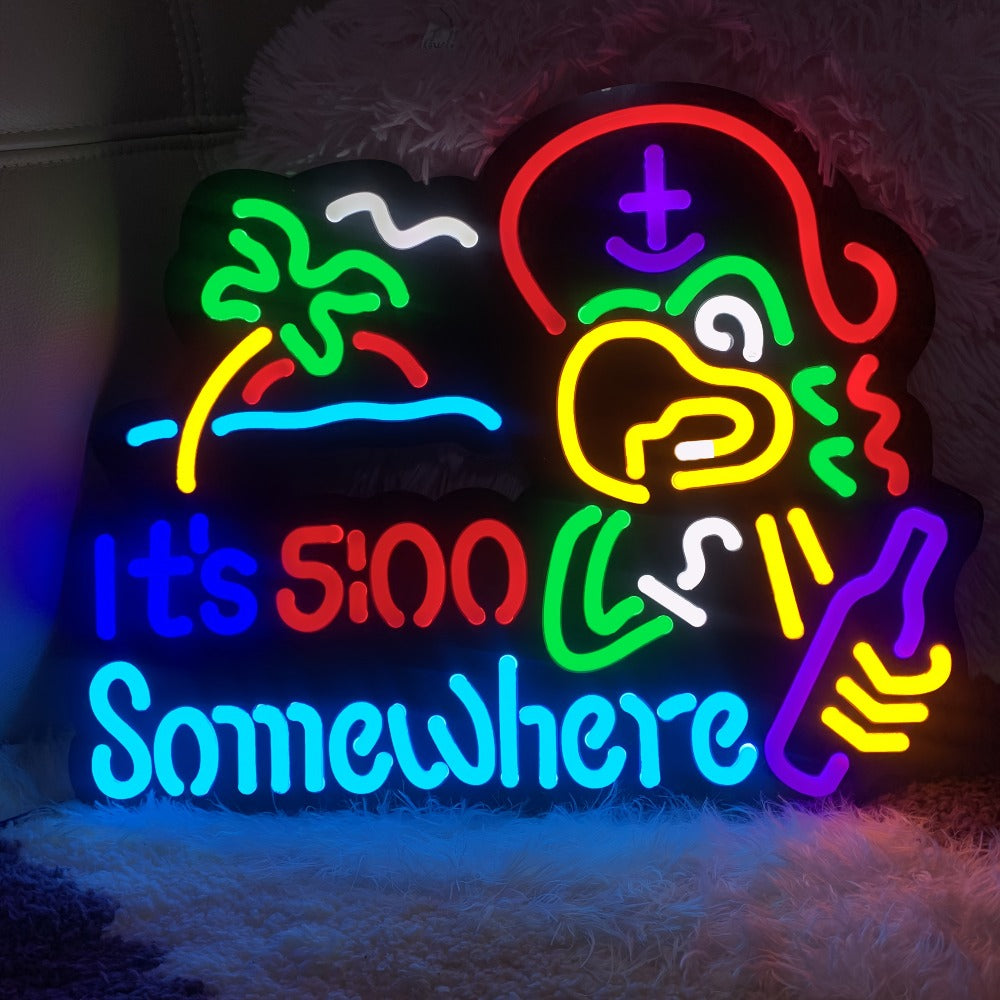 Neon Light Sign Beer O'Clock It's 5 O'Clock Somewhere Bar Sign LED Wall Decor for Man Cave Home Bar Pub Game Room Party Birthday Bedroom
