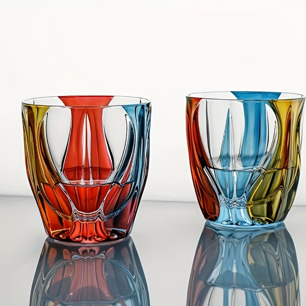 Hand-Painted Crystal Wine Glass 150ml – Czech Crystal Three-Color Luxury Short Cup for Red Wine & Whiskey – Artistic Decorative Glassware