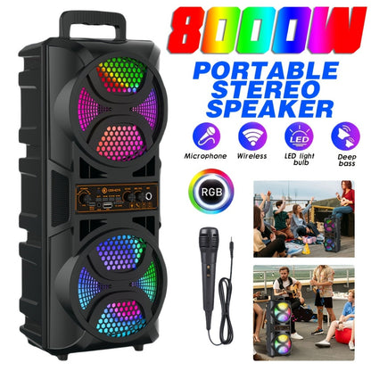8000W Portable Karaoke Speaker with Subwoofer & Microphone, High-Power Wireless Bluetooth Audio System