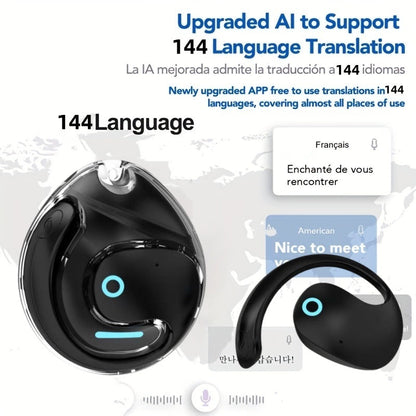 144-Language AI Real-Time Translation Earbuds, Two-Way Interpreter Earphones USB & Battery Rechargeable with Carrying Pouch