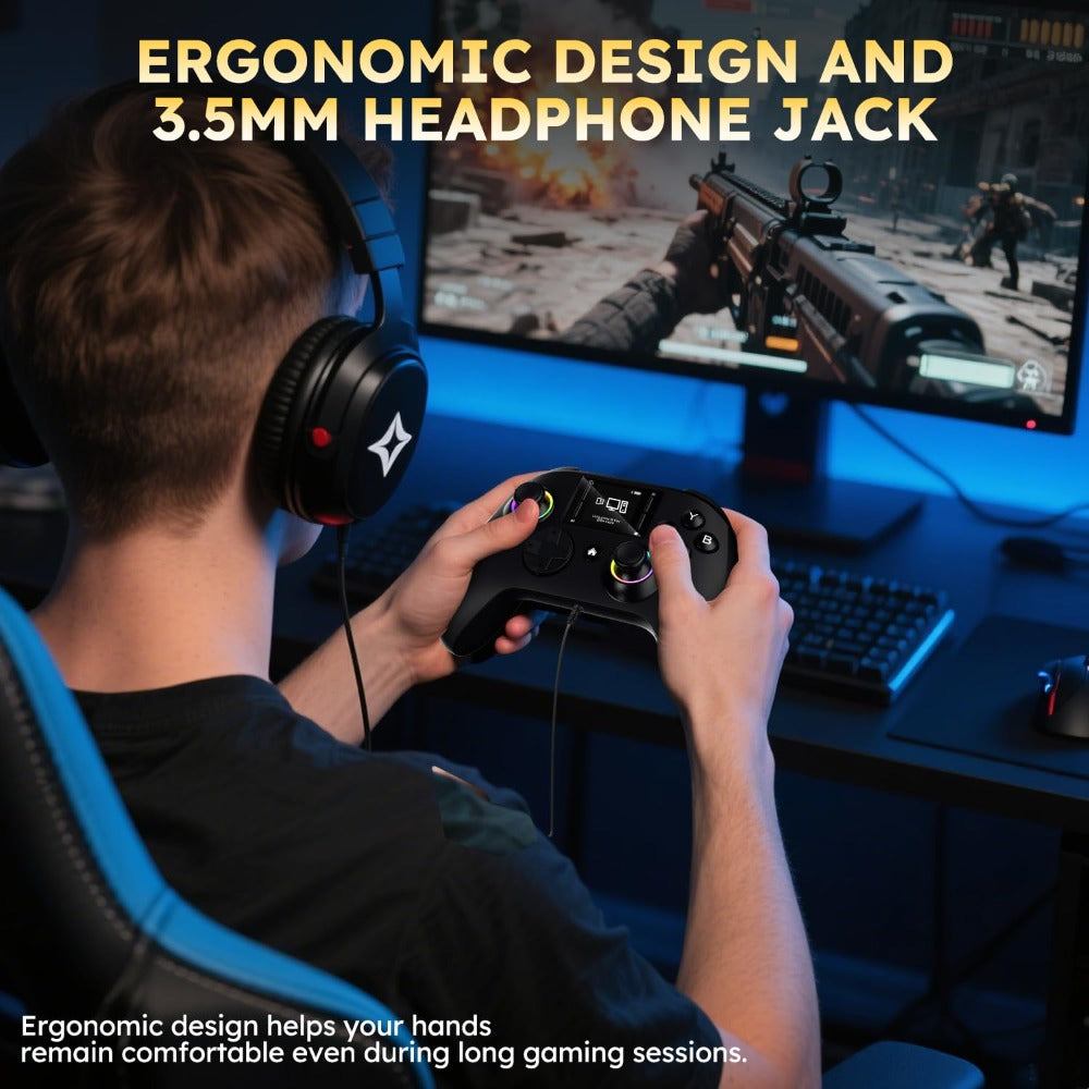 Touchscreen Wireless Gaming Controller in Black with Four Back Buttons and Optional Detachable Phone Bracket