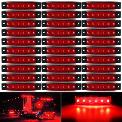 Thirty-Piece 12 V LED Side Marker Light Set with Six LEDs per Lamp in Amber, Red, White, Blue, Green or Purple