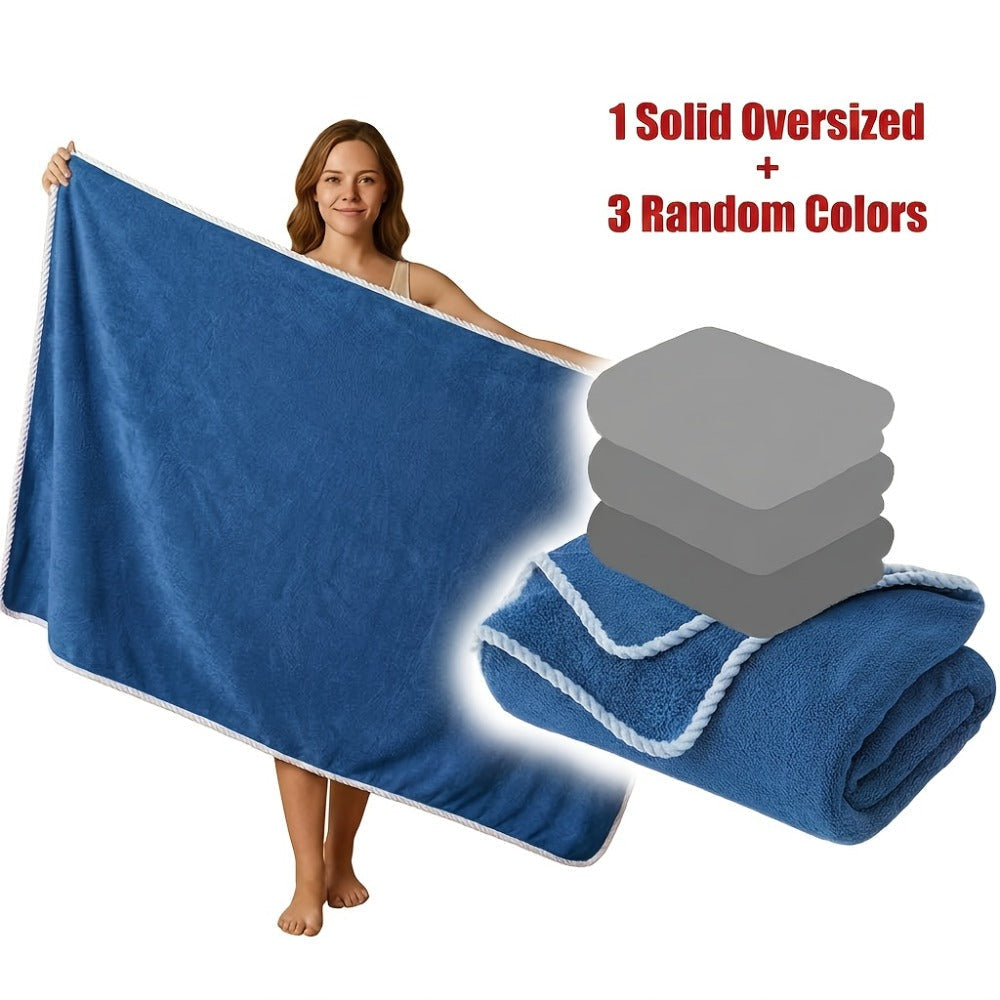 Bath Towels Set 4 Piece 300GSM Soft Towels in Orange, Green, Blue, Purple or Pink for Home and Guest Use