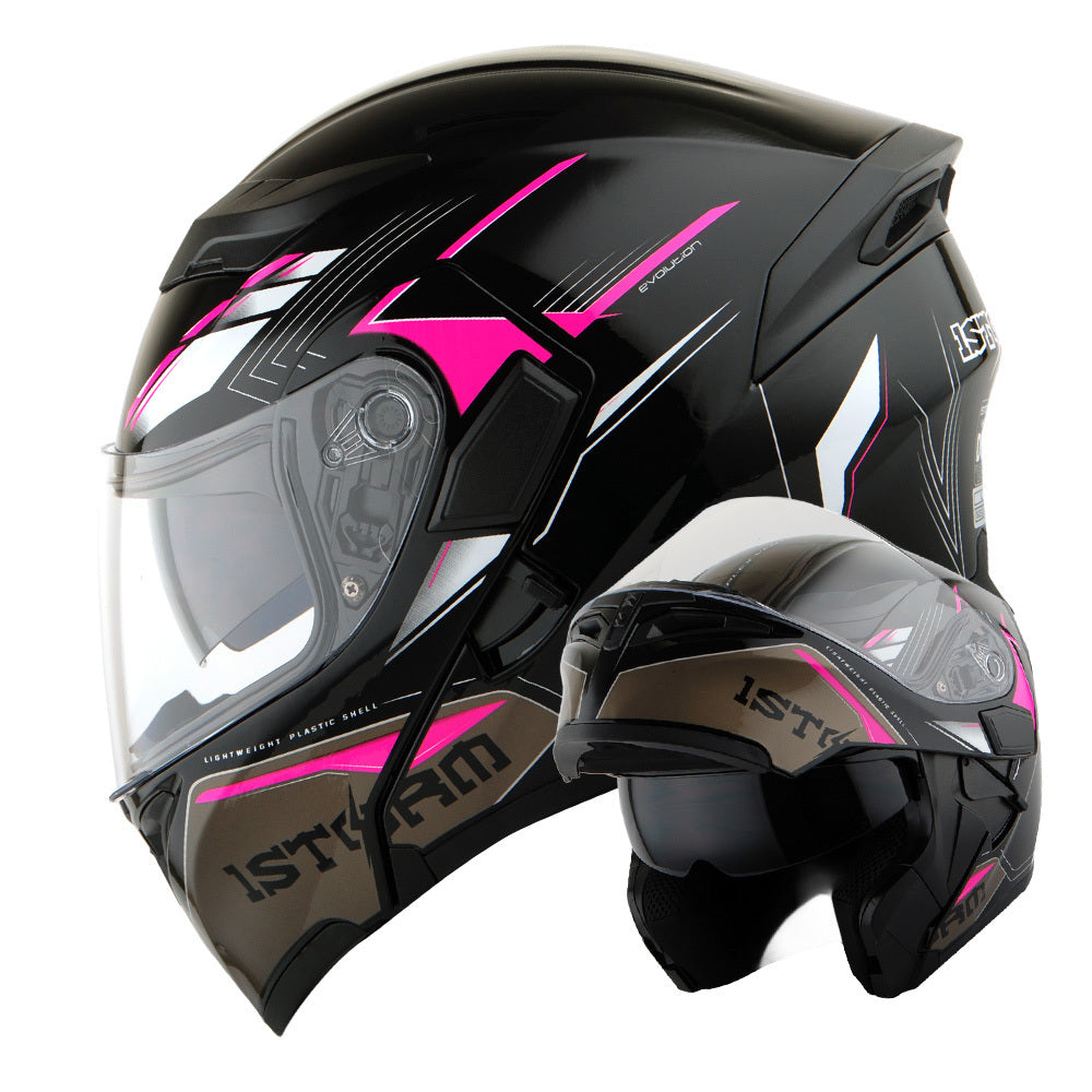 Motorcycle Helmet Modular Flip-Up Full-Face Shell with Dual Visors, S-XL Sizes and Arrow, Storm or Glossy Styles