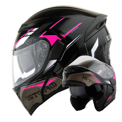 Motorcycle Helmet Modular Flip-Up Full-Face Shell with Dual Visors, S-XL Sizes and Arrow, Storm or Glossy Styles