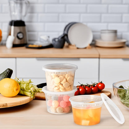 Deli Container Food Storage Organizer 48-Piece 16oz Set with 24 Round Cups and 24 Fitted Lids