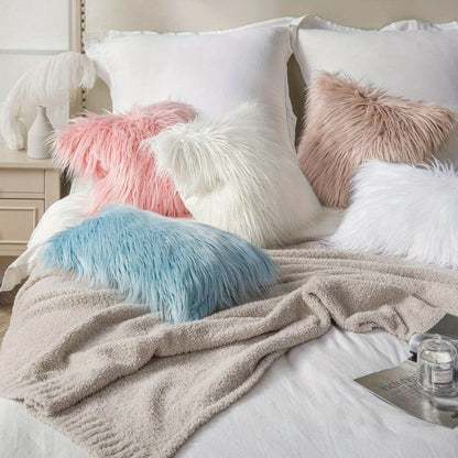 Faux Fur Throw Pillow Covers Pack of 2 – Luxury Soft Fluffy Decorative Cushion Covers for Couch Bed Sofa, Pet Friendly, Zipper Closure