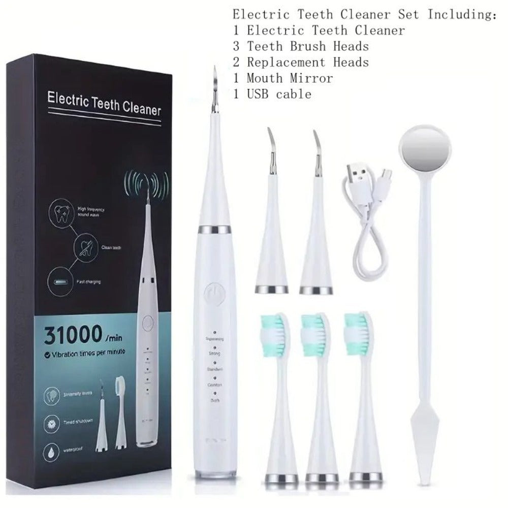 Electric Teeth Cleaner Kit USB Rechargeable, 5 Cleaning Modes Dental Scaler Plaque Tartar Remover Gum Health