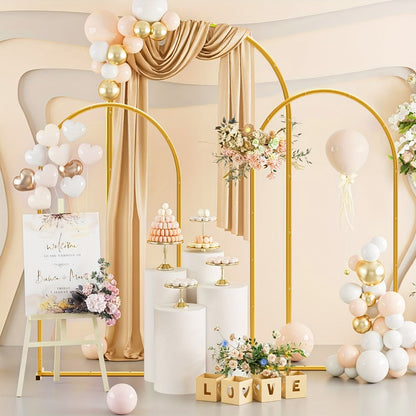 3-Pack Golden Metal Photo Backdrop Arch Set (7.2/6.6/6ft), Wedding Ceremony Party Frame for Birthday
