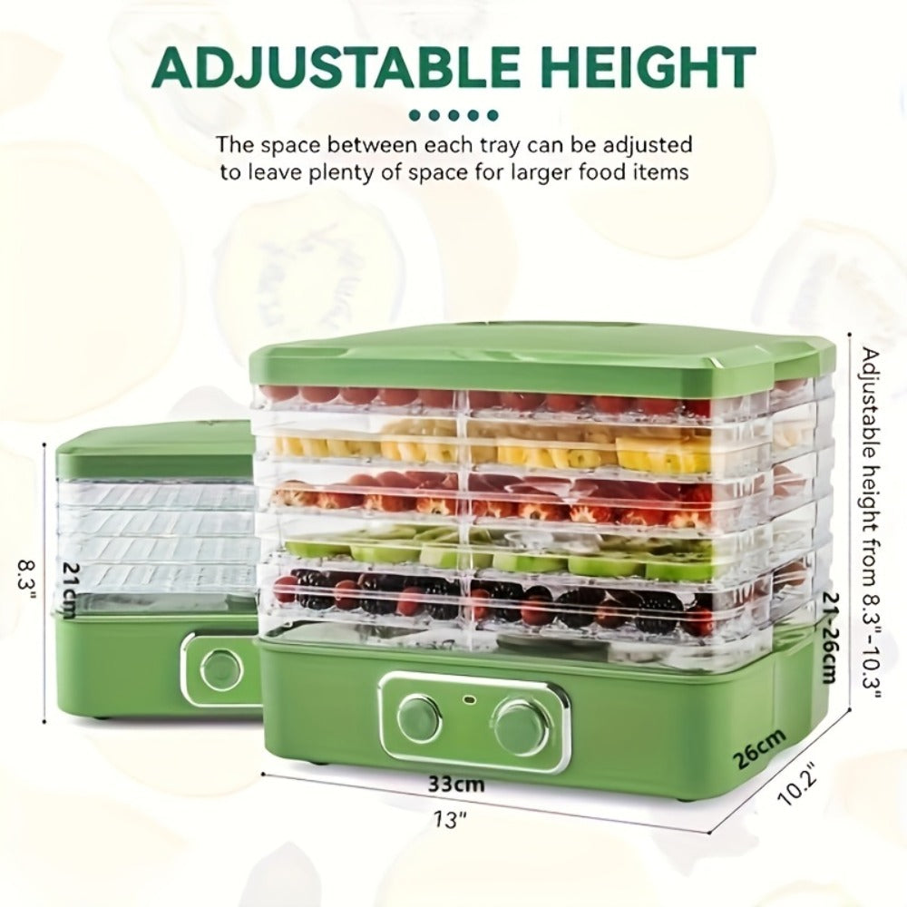 Food Dehydrator Machine 5-Tray BPA-Free Stackable 240W Digital Temperature Control 95-158°F Quiet 33dB Overheat Protection for Jerky Fruit