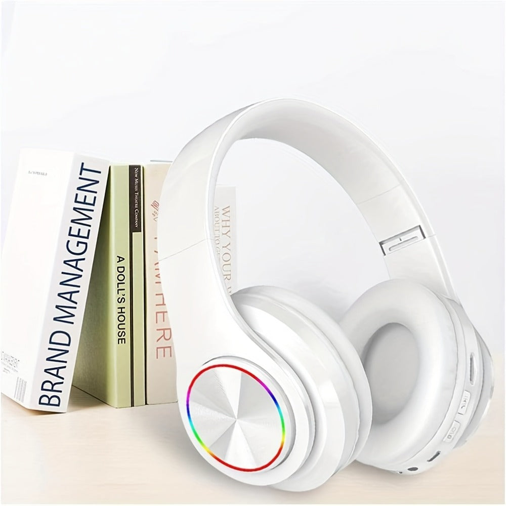 Wireless Headphones Deep Bass Foldable Built-in Mic 3.5mm Wired Stereo Sound Type-C for Bedside Audio, Alarms and Room Entertainment