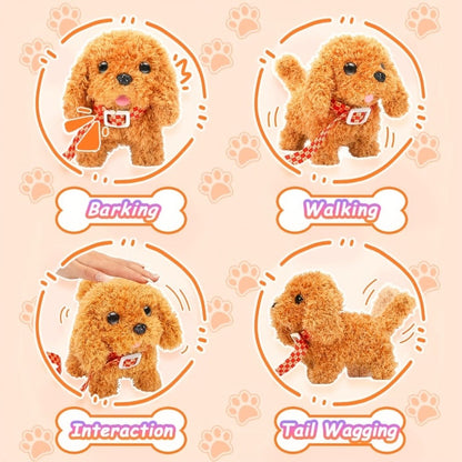 Electronic Plush Puppy Toy in Teddy Brown with Walking, Barking, Hip-Twist and Tail-Wagging Movements
