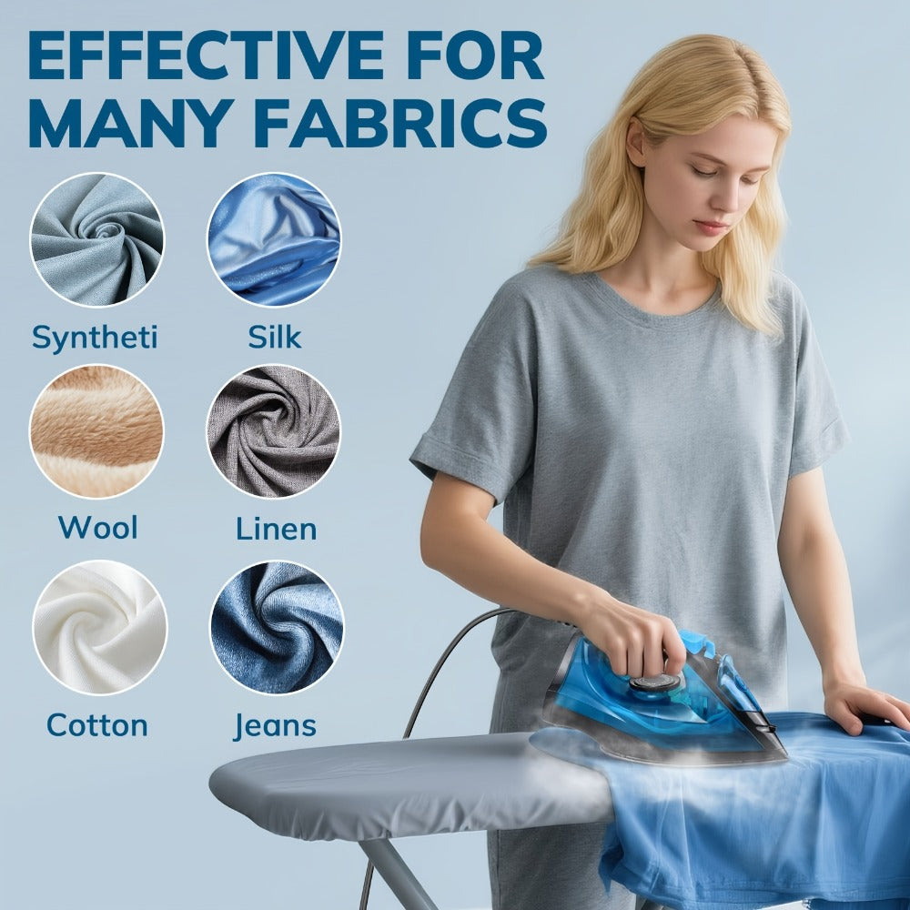 Steam Iron Non-Stick Bottom Plate High Pressure Anti-Calc Safety Protection Adjustable Temperature Steam Settings Dry Wet Clothes Fast