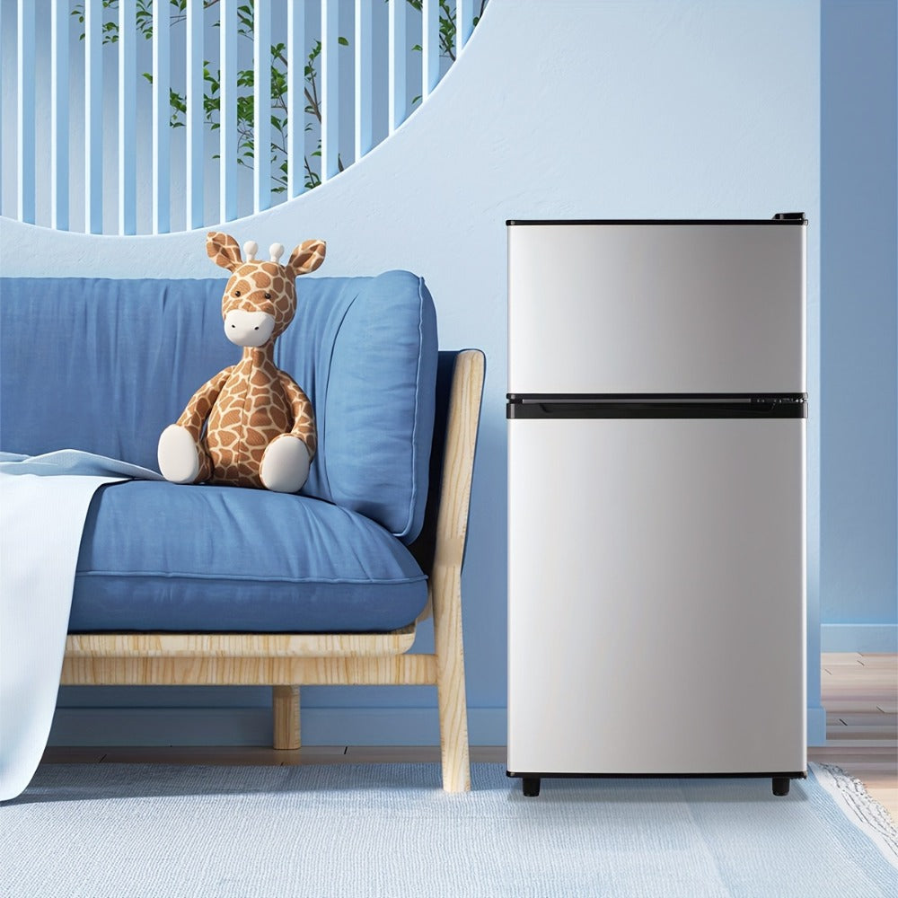 Small Fridge with Freezer, 2-Door Compact Refrigerator with 7-Level Adjustable Thermostat, Removable Shelves & Basket