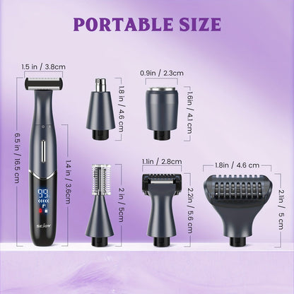 Women's Electric Bikini Trimmer Body Shaver Cordless Razor Replaceable Heads Facial Hair Eyebrow Nose Ear Hair Removal Sensitive Skin