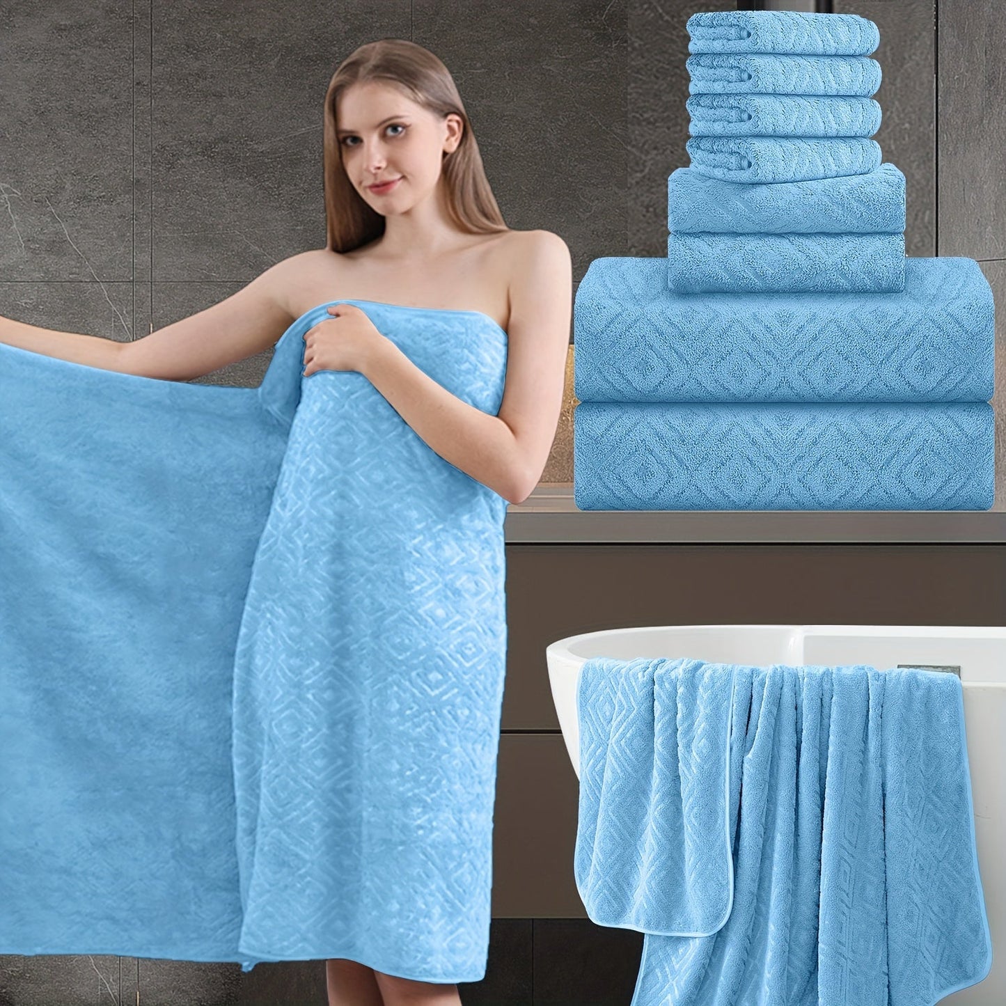 Bath Hand Towels, Towel Set 8 Piece 700GSM with 2 Bath Towels, 2 Hand Towels and 4 Washcloths in 16 Colors for Home and Guest Use
