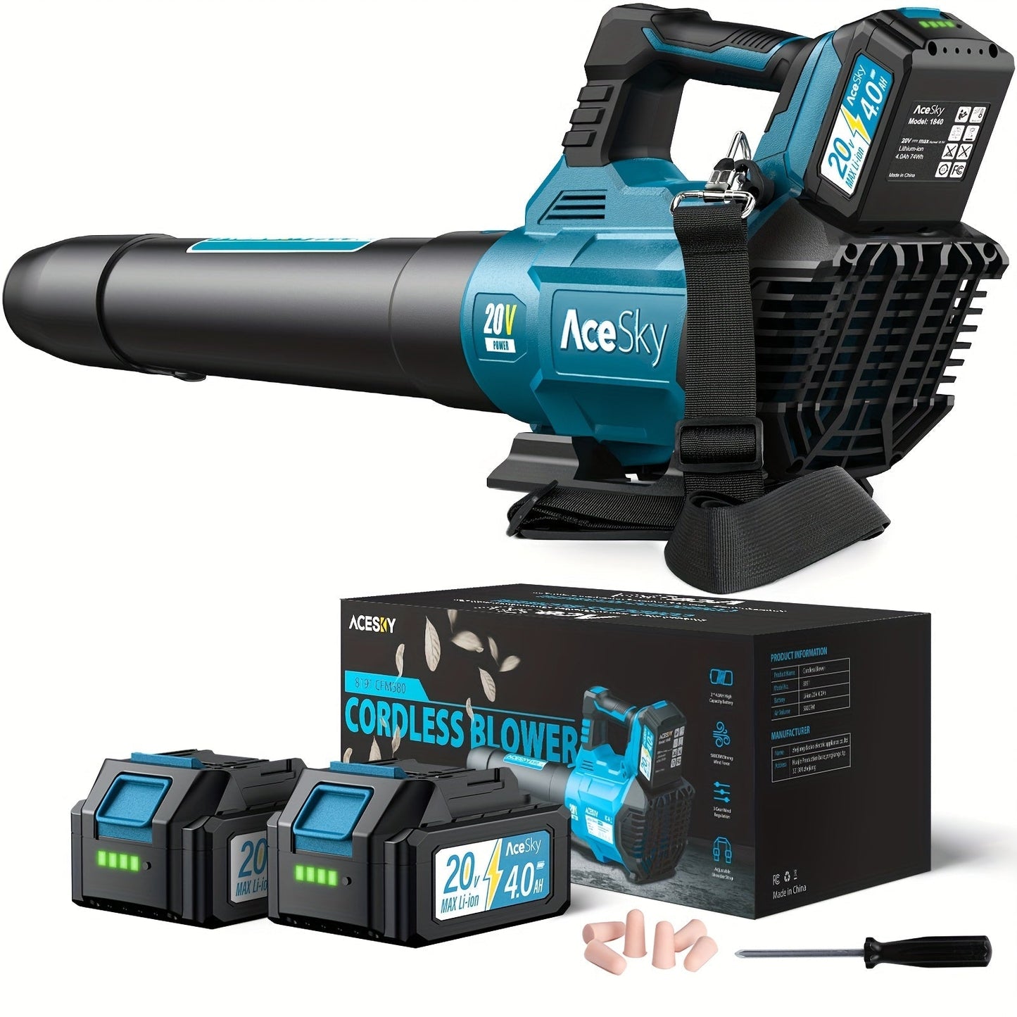 Cordless Leaf Blower 580CFM 160MPH, 2×4.0Ah Battery Powered, 3-Speed Adjustable for Garden, Patio and Yard Use