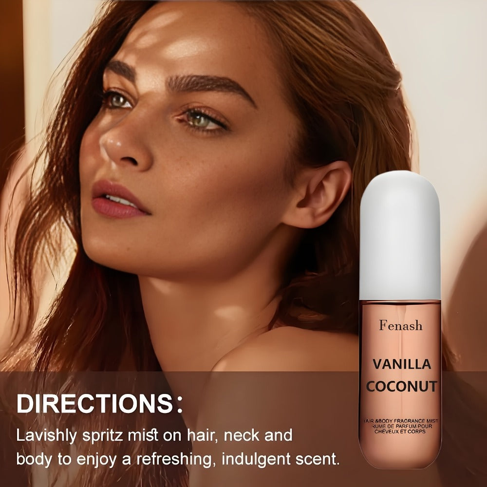 Vanilla Coconut Body Spray & Hair Mist – Long-Lasting Gourmand Floral Fragrance with Vitamin E & Moroccan Argan Oil, Skin-Safe for All Types