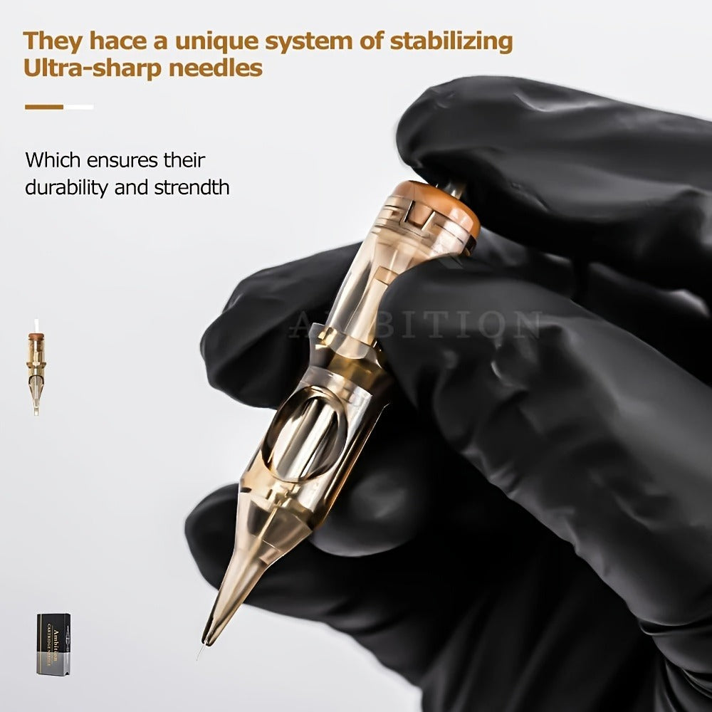 Ambition Tattoo Cartridge Needles 20pcs Professional RL RS RM Sizes with Safety Membrane for Temporary Body Art, Festivals and Costumes