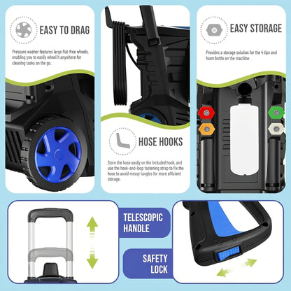Pressure Washer Electric 4800PSI MAX 2.8 GPM, 25FT Hose, Foam Cannon & 4 Nozzles, Metal Construction Power Washer for Cars