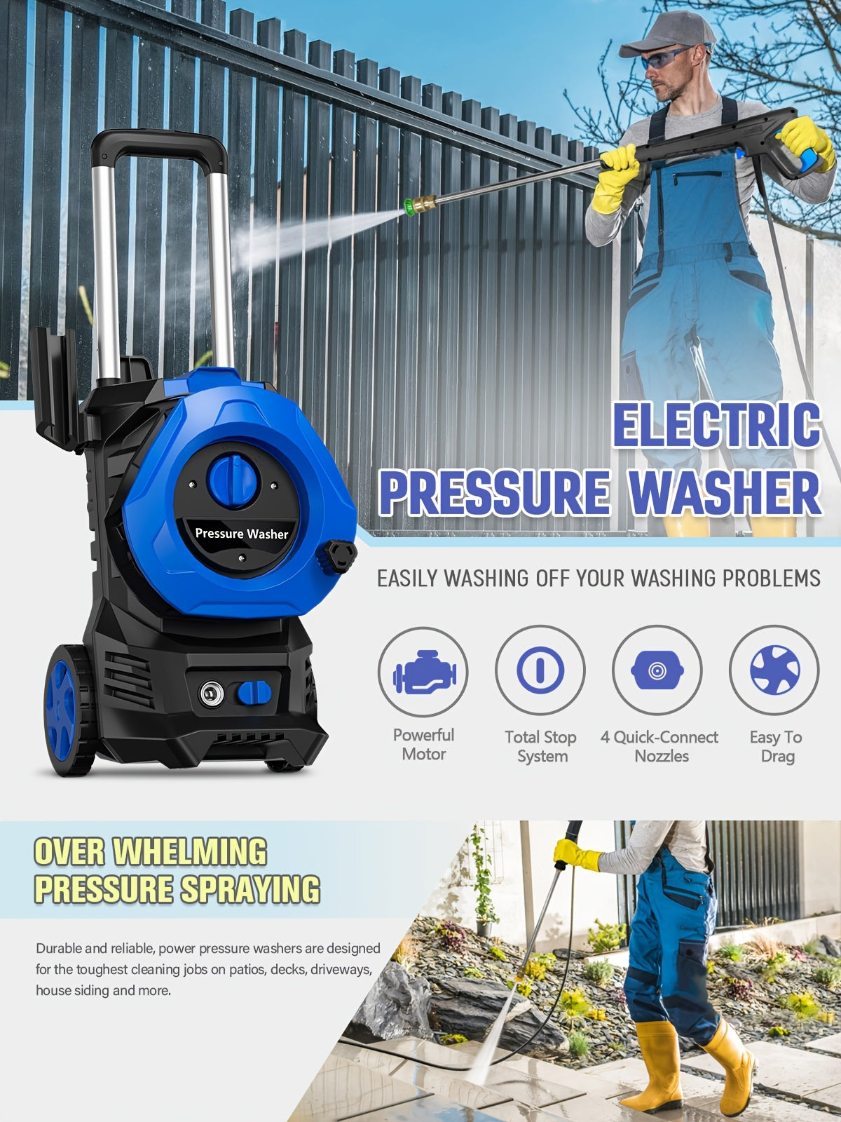 Pressure Washer Electric 4800PSI MAX 2.8 GPM, 25FT Hose, Foam Cannon & 4 Nozzles, Metal Construction Power Washer for Cars