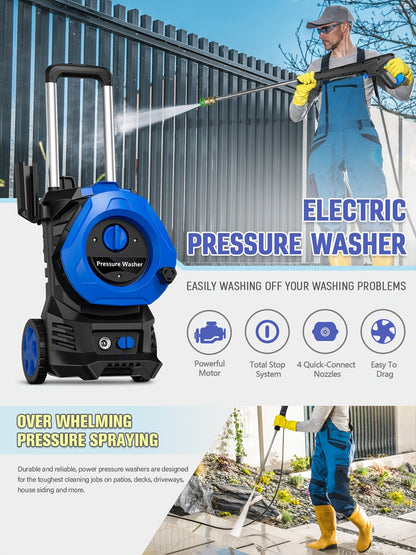 Pressure Washer Electric 4800PSI MAX 2.8 GPM, 25FT Hose, Foam Cannon & 4 Nozzles, Metal Construction Power Washer for Cars