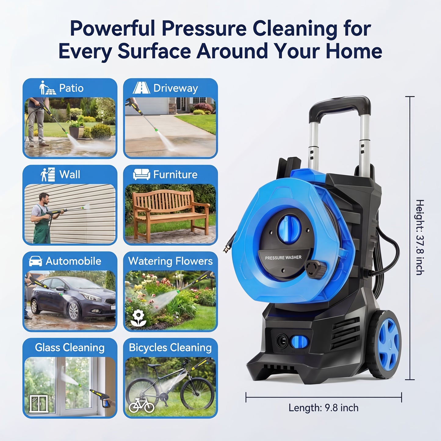 Pressure Washer Electric 4800PSI MAX 2.8 GPM, 25FT Hose, Foam Cannon & 4 Nozzles, Metal Construction Power Washer for Cars