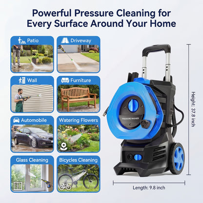 Pressure Washer Electric 4800PSI MAX 2.8 GPM, 25FT Hose, Foam Cannon & 4 Nozzles, Metal Construction Power Washer for Cars