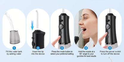 Water Flosser Srivdk Cordless Oral Irrigator with 300ml Tank, Three Pressure Modes, Six Nozzles and USB-C Charging