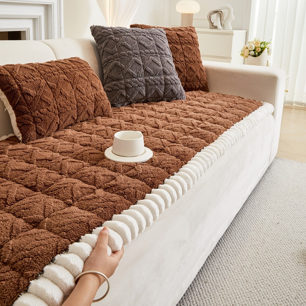 Sofa Cover Bohemian Quilted Shu Velveteen Panels with Ruffles and Design in Five Colors with Model-Specific Size and Color Options