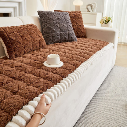 Sofa Cover Bohemian Quilted Shu Velveteen Panels with Ruffles and Design in Five Colors with Model-Specific Size and Color Options